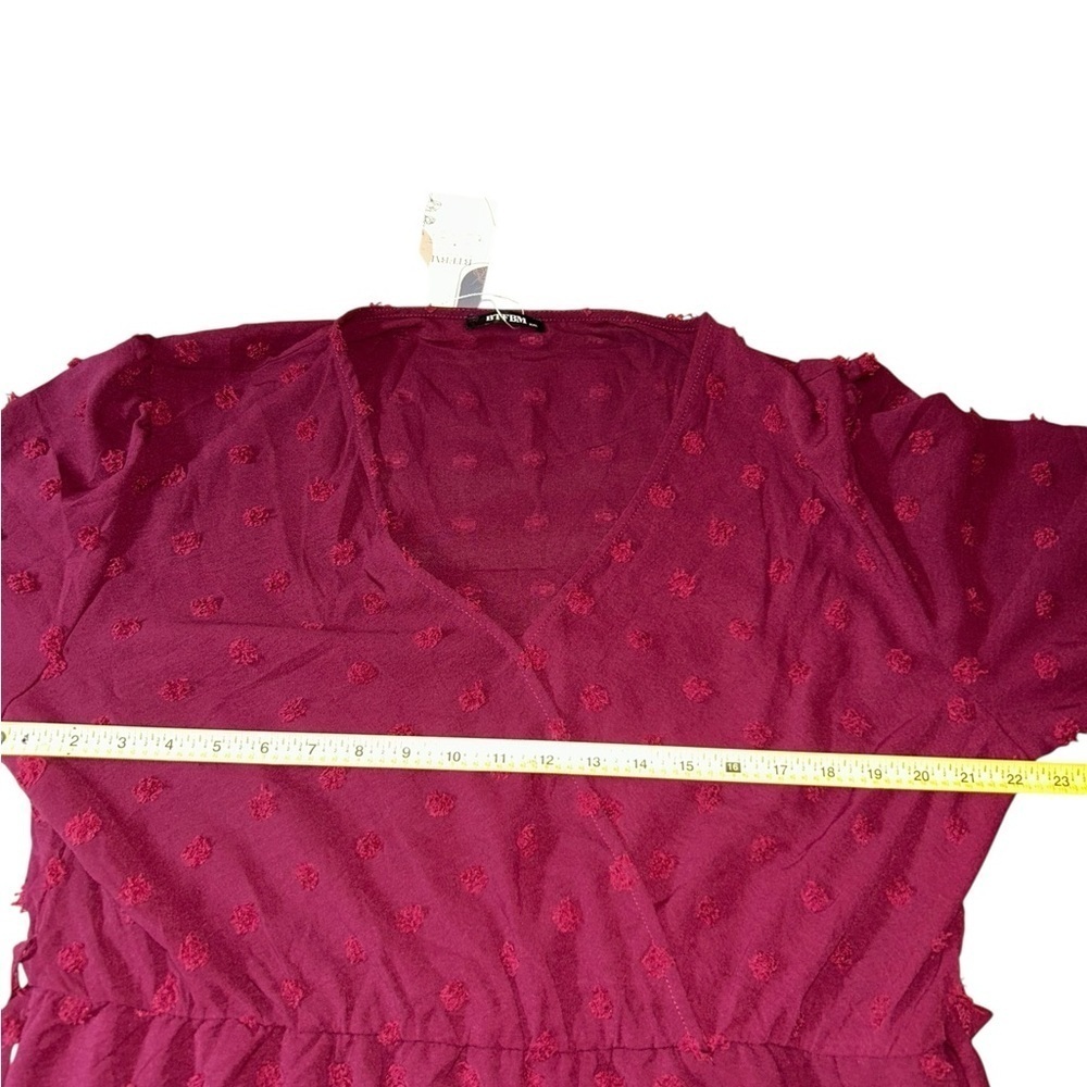 BTFBM Boho Maxi Dress XXL Burgundy Long Sleeve V-Neck Swiss Dot Ruffle Wrap New - Picture 12 of 14
